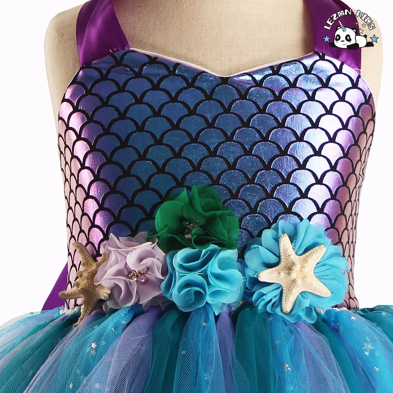 LEZONKIDS - Vestidos de meninas com design mais recente personalizáveis 2-14 Roupas de aniversário de sereia Crianças Flor Tule Vestidos de festa para meninas